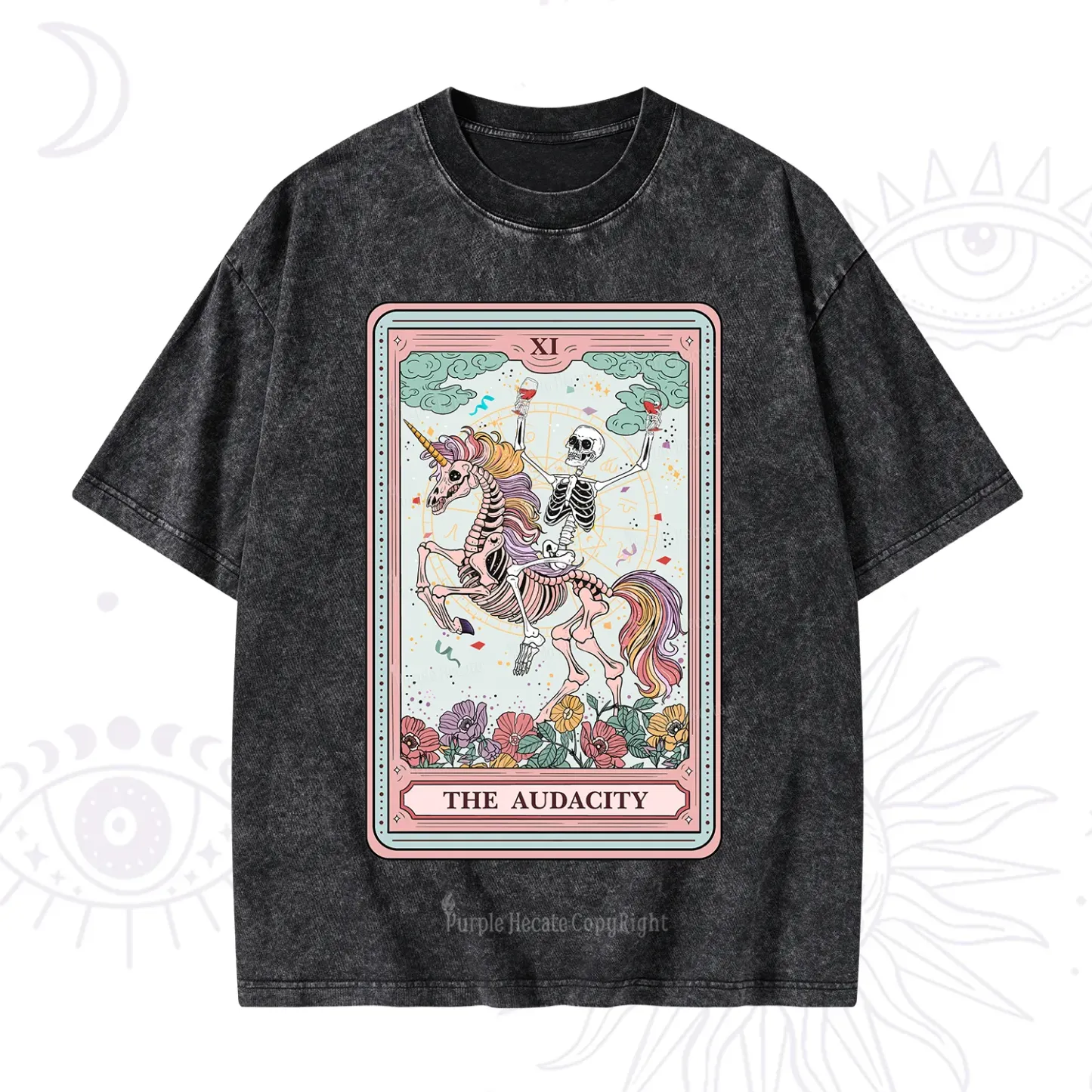 Purplehecate The Funny Skeleton Audacity Tarot Washed T-Shirt