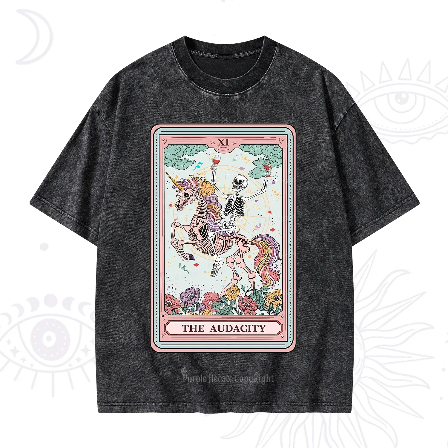 Purplehecate The Funny Skeleton Audacity Tarot Washed T-Shirt