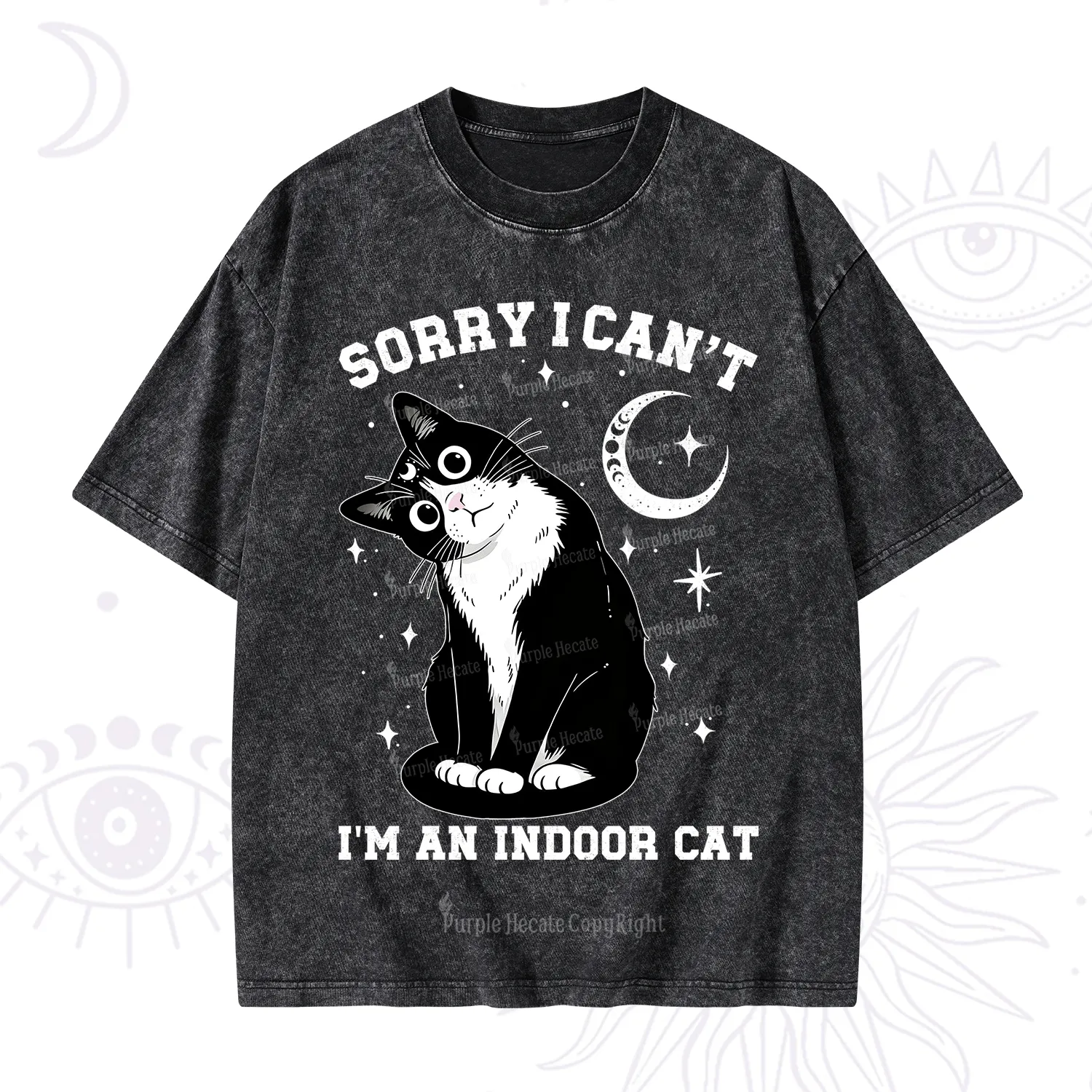 Purplehecate Sorry I Can't Go I'm an Indoor Cat Washed T-Shirt
