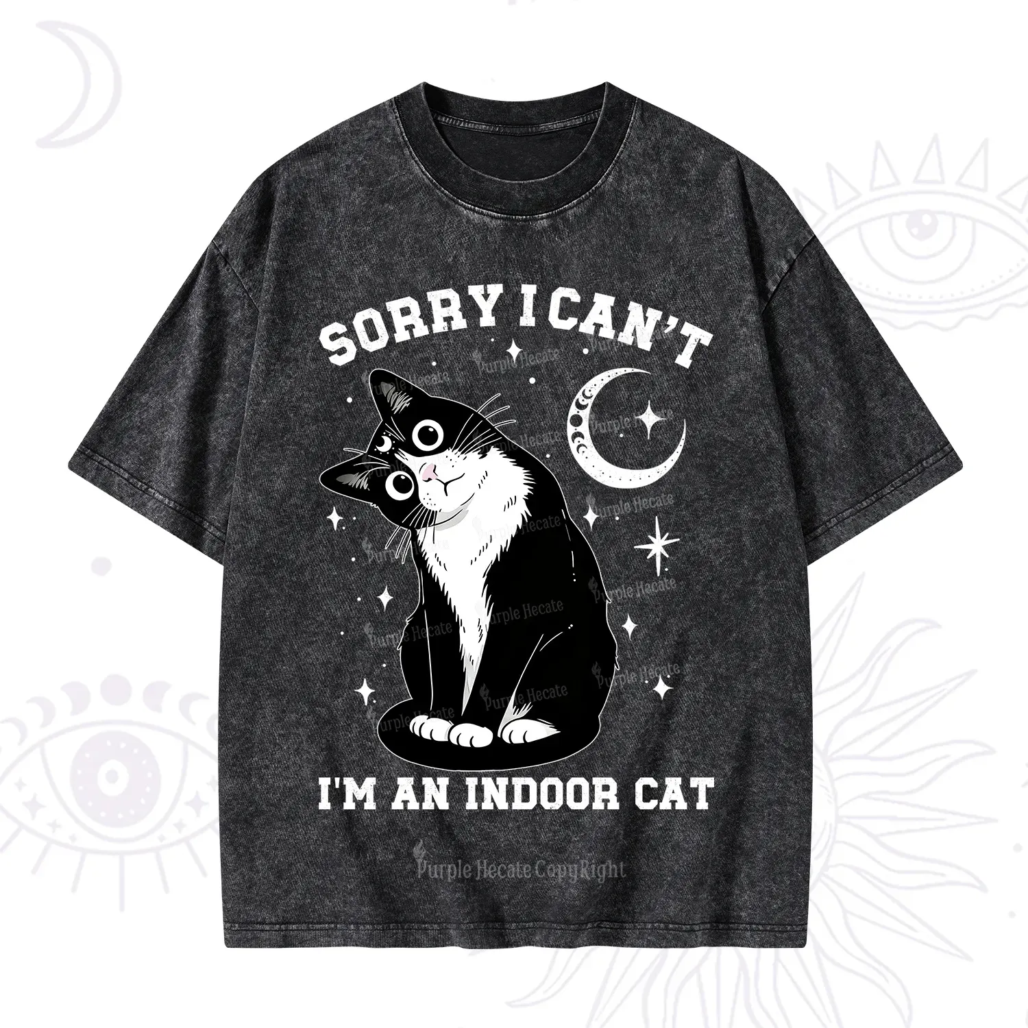 Purplehecate Sorry I Can't Go I'm an Indoor Cat Washed T-Shirt