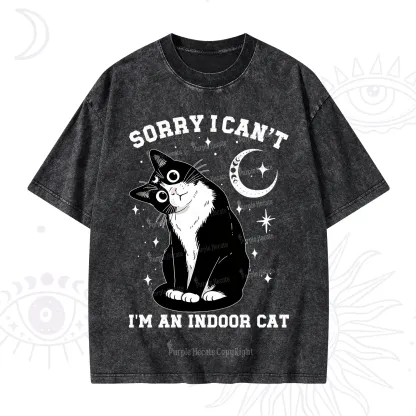 Purplehecate Sorry I Can't Go I'm an Indoor Cat Washed T-Shirt