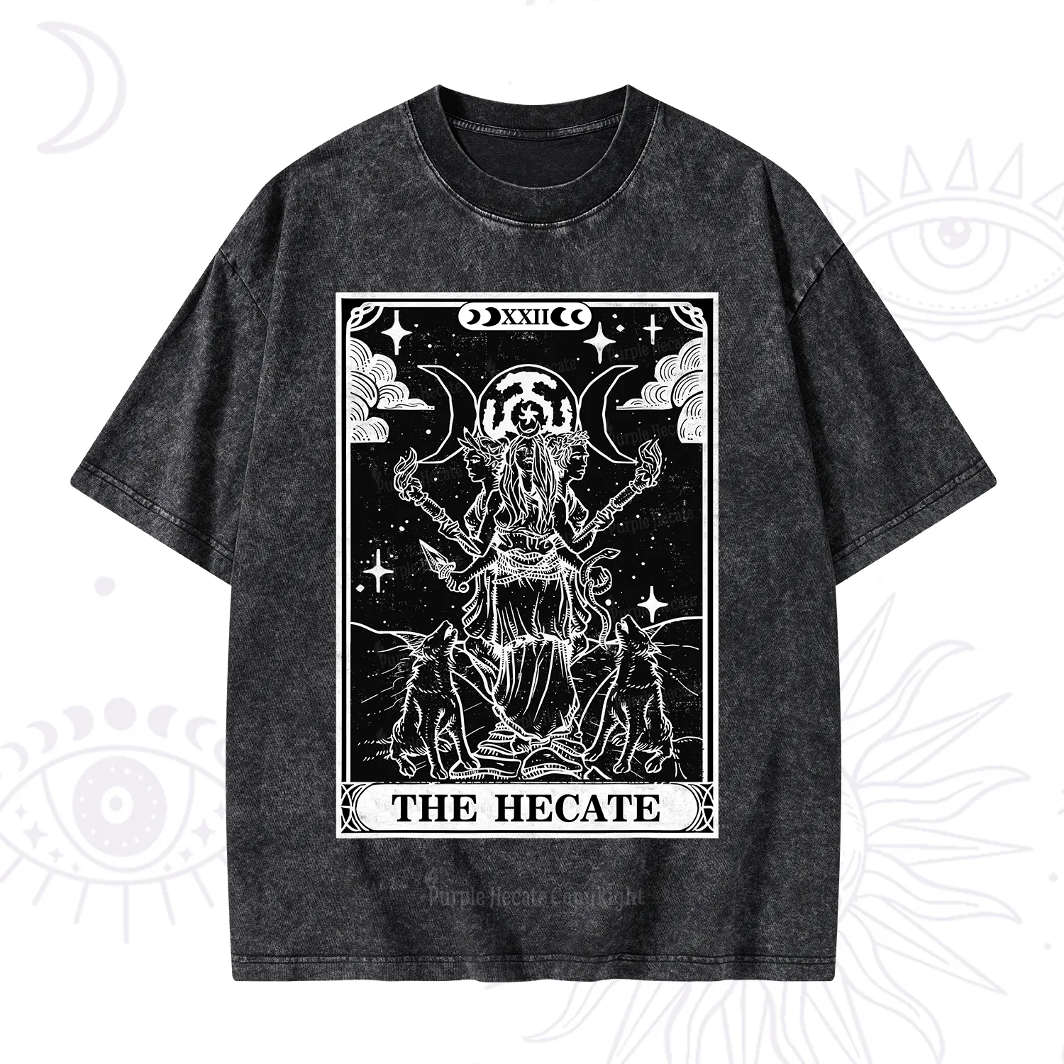 Purplehecate The Dark Moon Goddess Hecate Tarot Washed T-Shirt