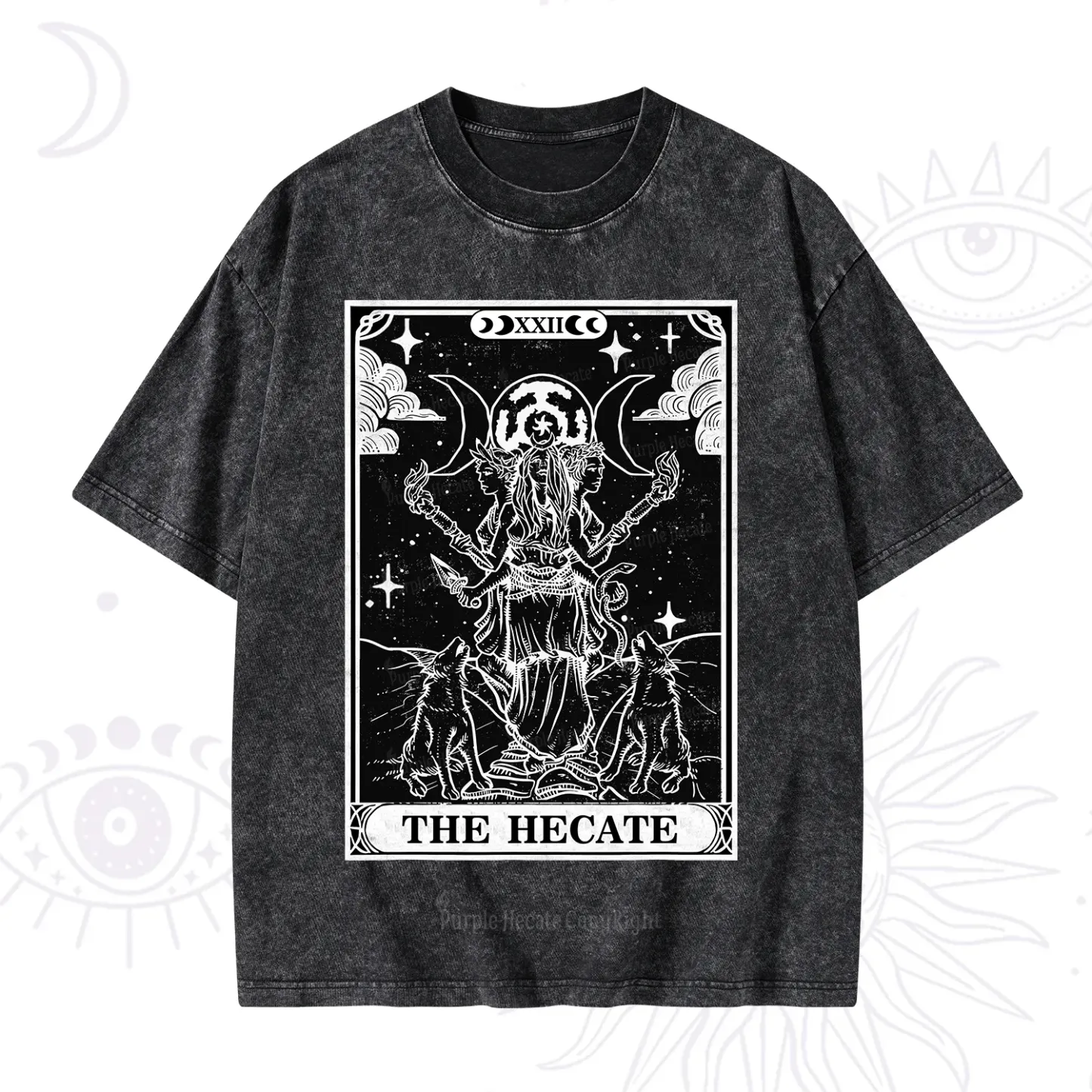 Purplehecate The Dark Moon Goddess Hecate Tarot Washed T-Shirt