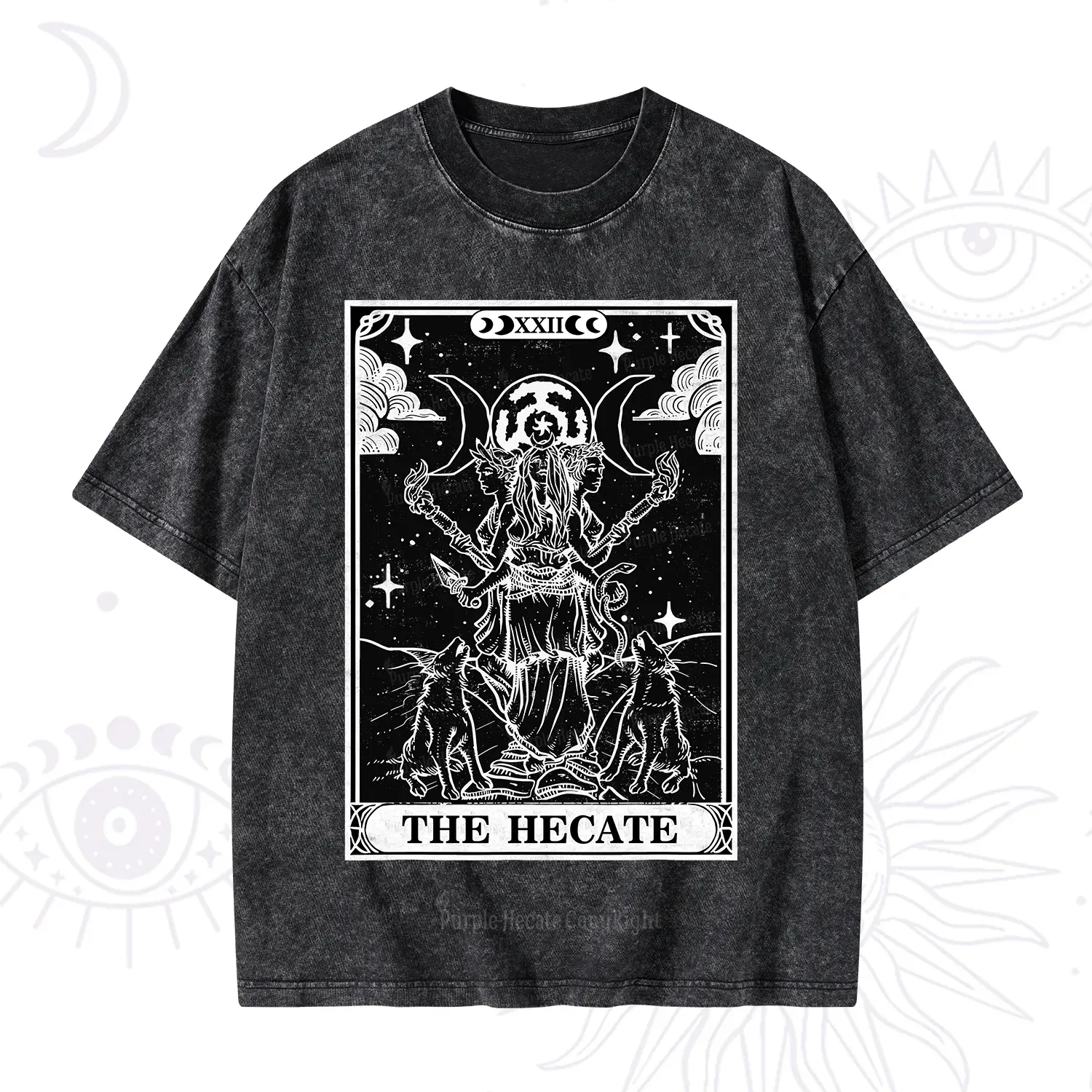 Purplehecate The Dark Moon Goddess Hecate Tarot Washed T-Shirt