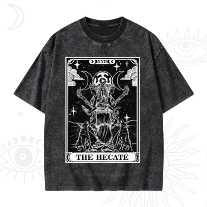 Purplehecate The Dark Moon Goddess Hecate Tarot Washed T-Shirt