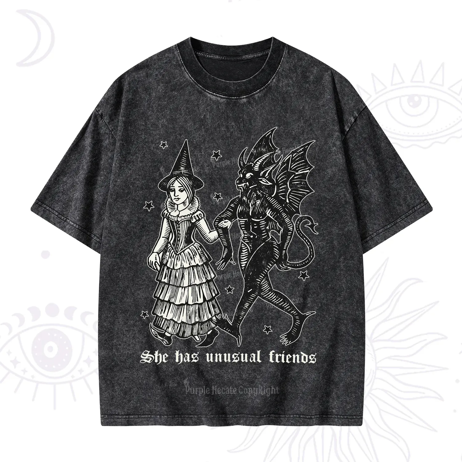 Purplehecate She Has Unusual Friends Washed T-Shirt