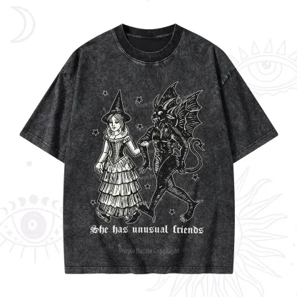 Purplehecate She Has Unusual Friends Washed T-Shirt