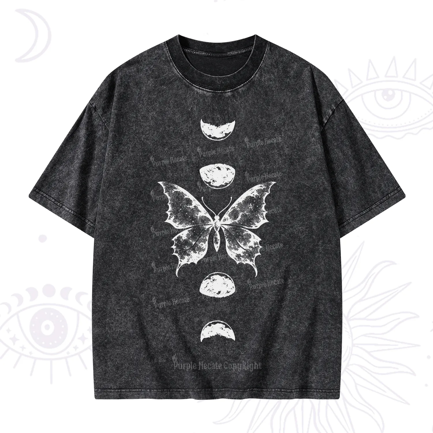 Purplehecate Lunar Butterfly Phases Washed T-Shirt