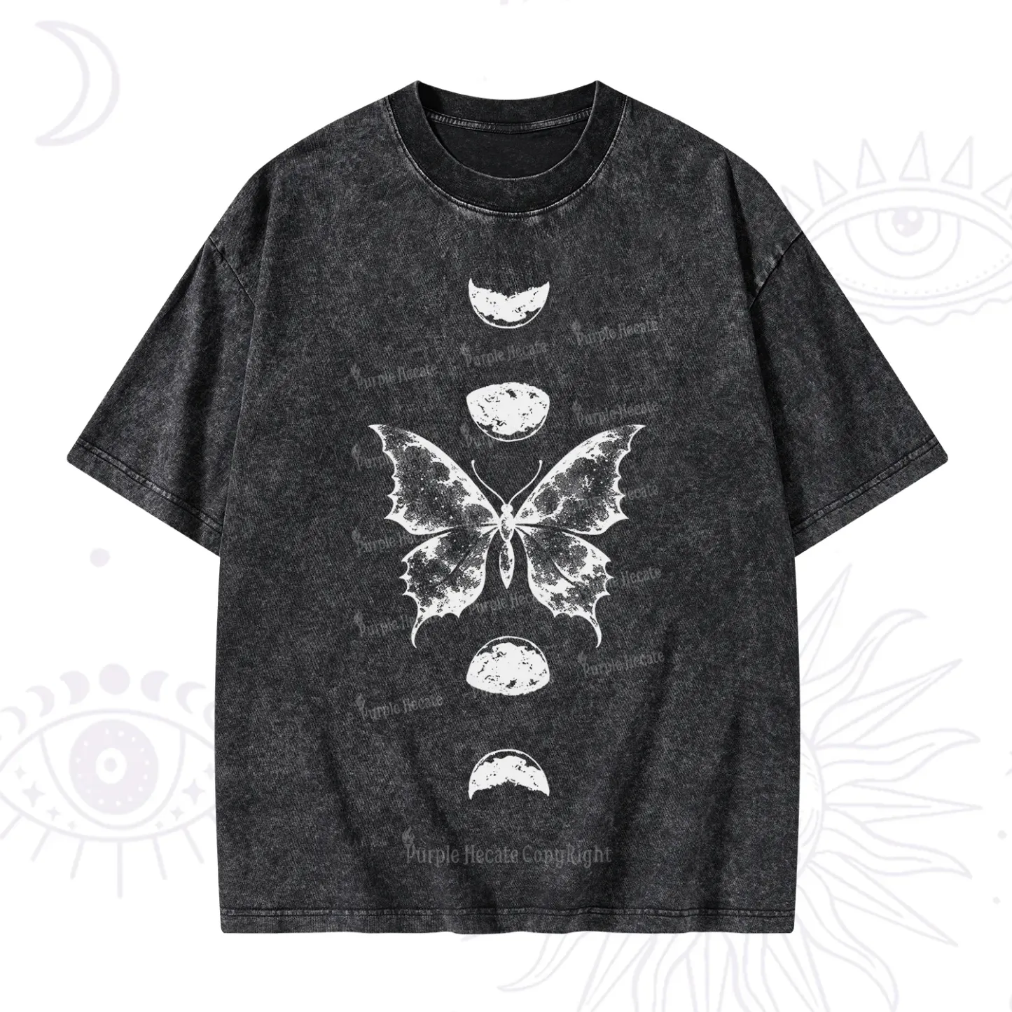 Purplehecate Lunar Butterfly Phases Washed T-Shirt
