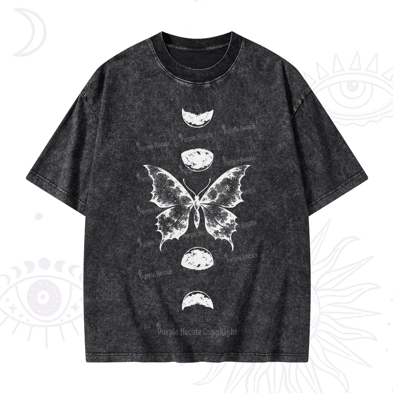 Purplehecate Lunar Butterfly Phases Washed T-Shirt