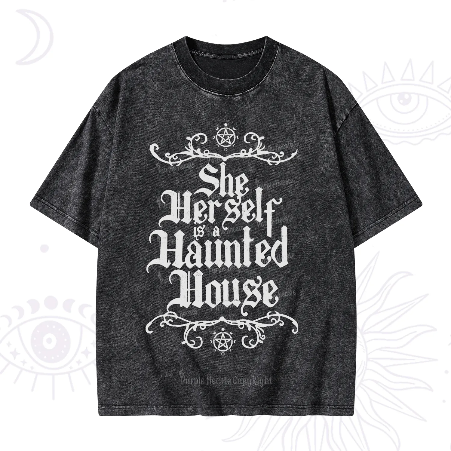 Purplehecate She Herself is a Haunted House Washed T-Shirt