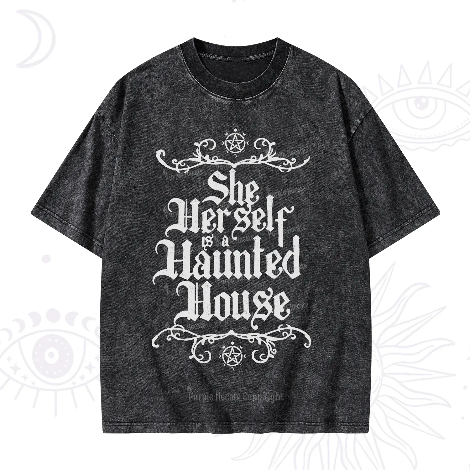 Purplehecate She Herself is a Haunted House Washed T-Shirt