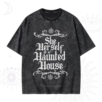Purplehecate She Herself is a Haunted House Washed T-Shirt