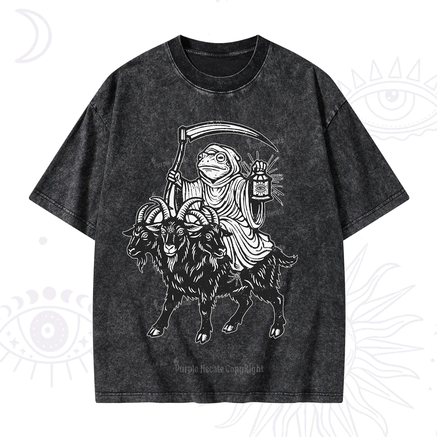 Purplehecate Death Frog Goat Rider Washed T-Shirt