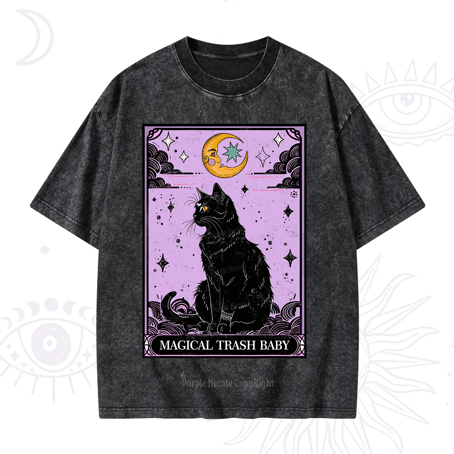 Purplehecate Magical Trash Baby Tarot Cat Washed T-Shirt
