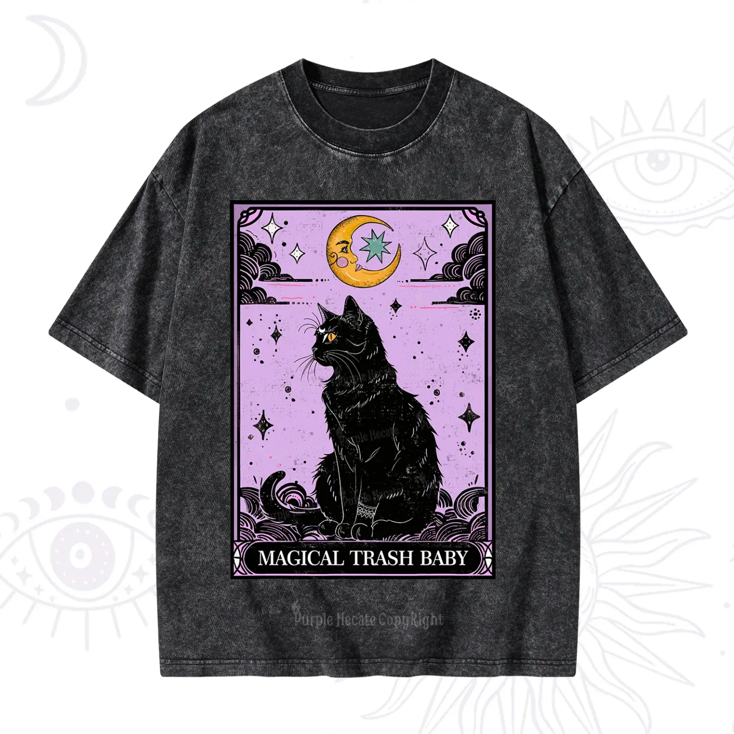 Purplehecate Magical Trash Baby Tarot Cat Washed T-Shirt