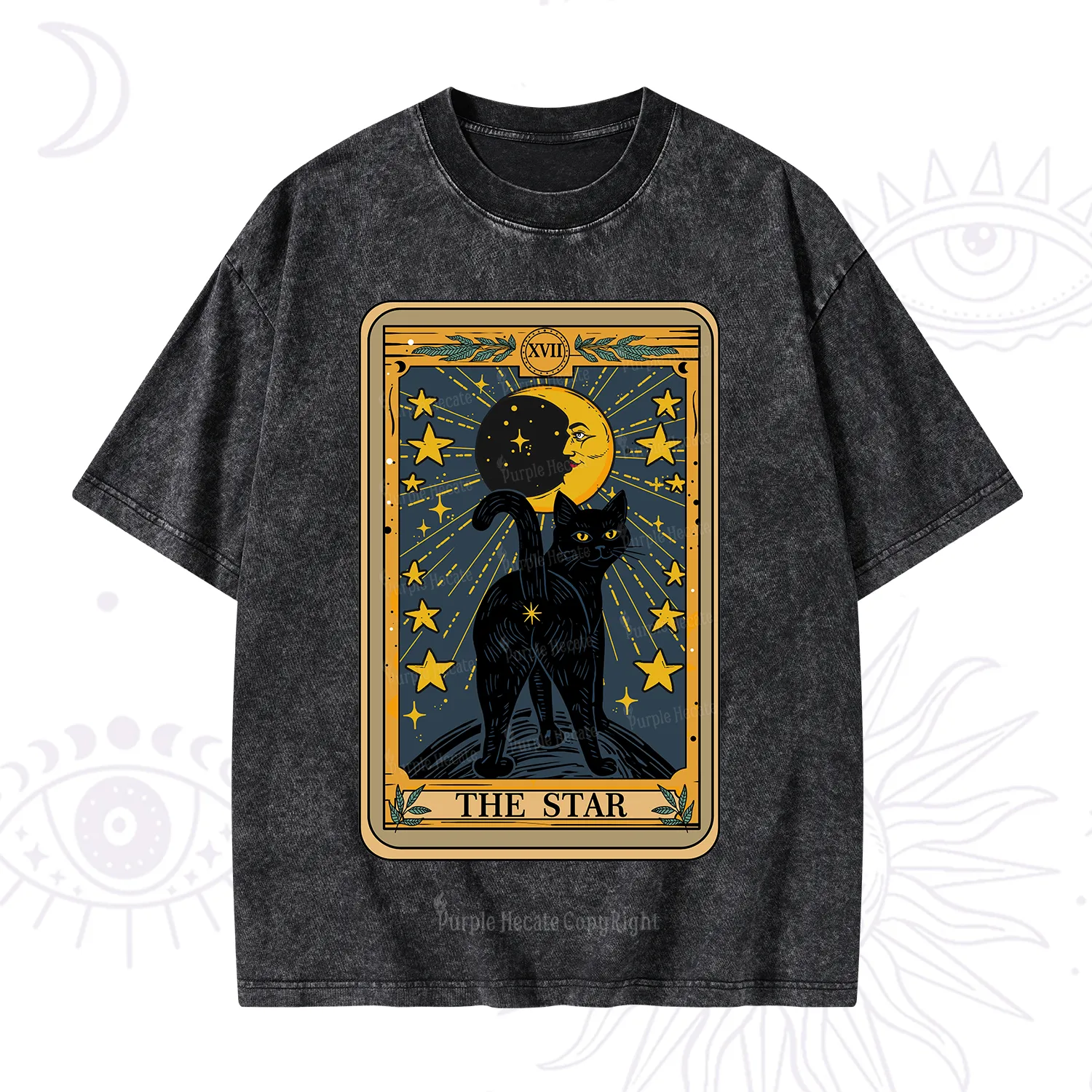 Purplehecate The Star Tarot Cat Washed T-Shirt