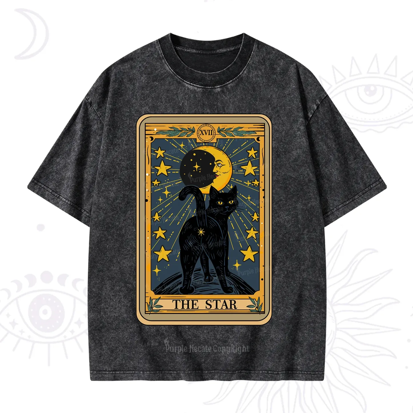 Purplehecate The Star Tarot Cat Washed T-Shirt