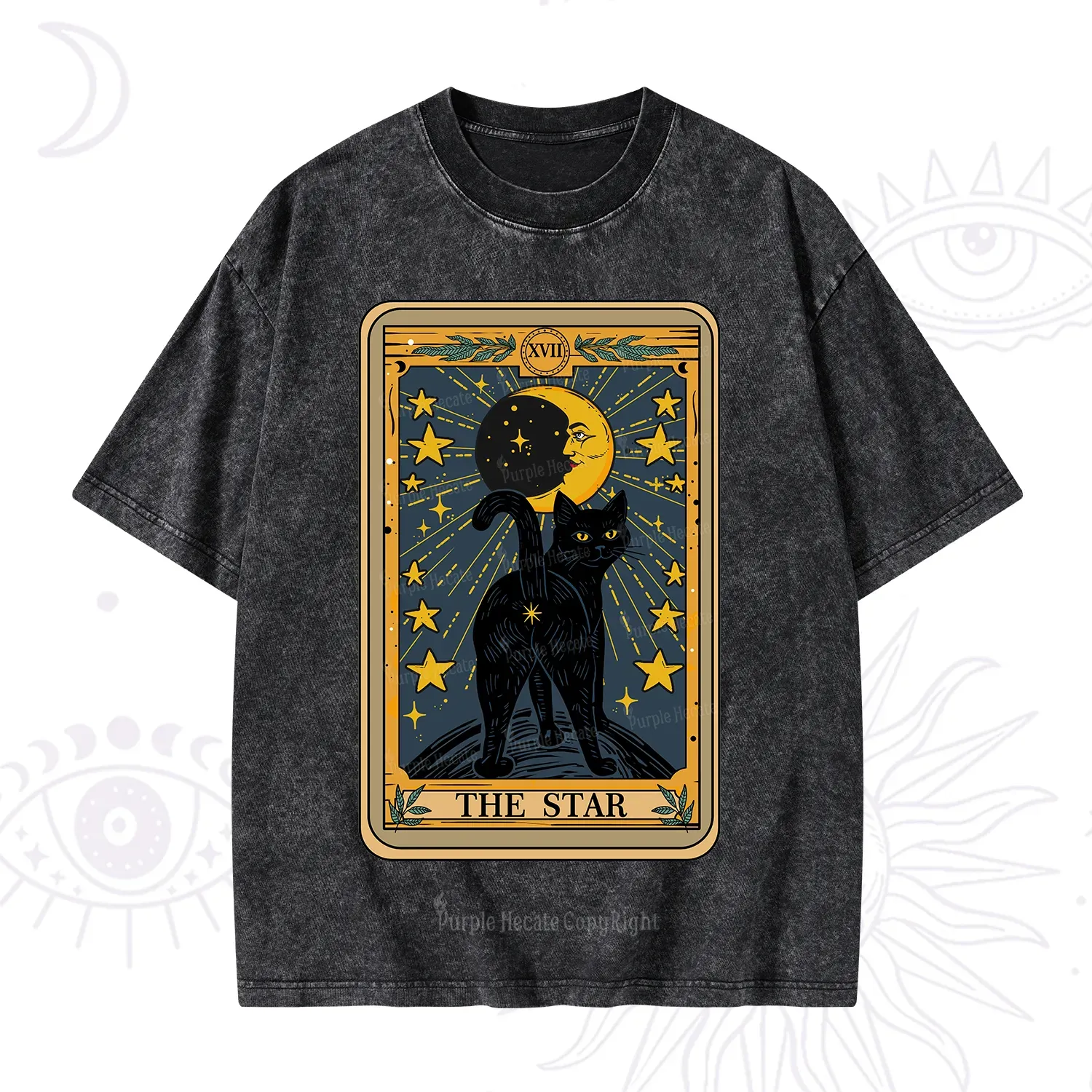 Purplehecate The Star Tarot Cat Washed T-Shirt