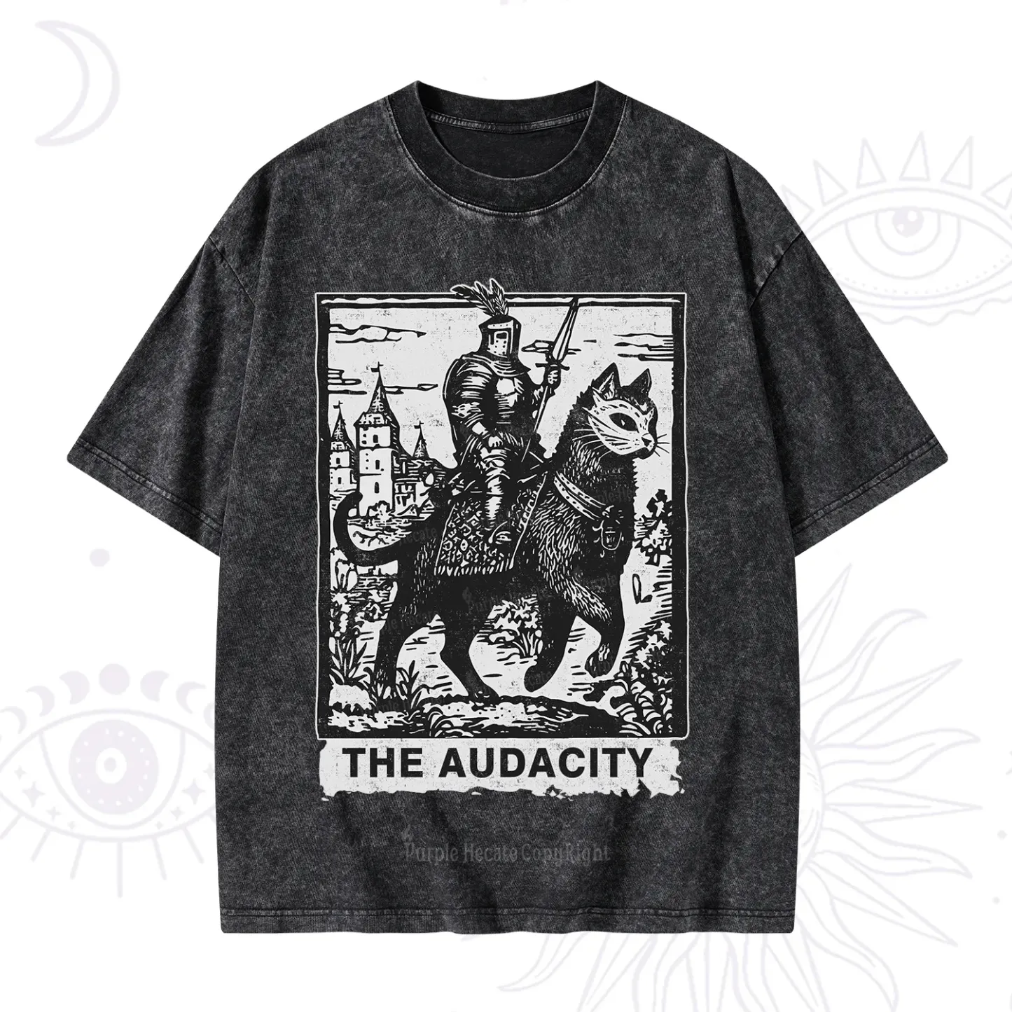 Purplehecate The Audacity Knight Cat Washed T-Shirt