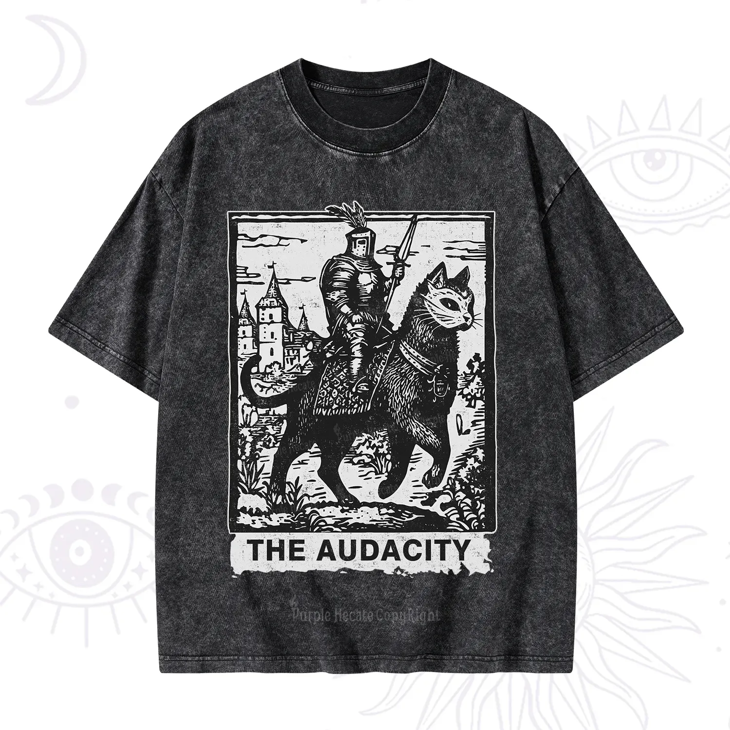 Purplehecate The Audacity Knight Cat Washed T-Shirt