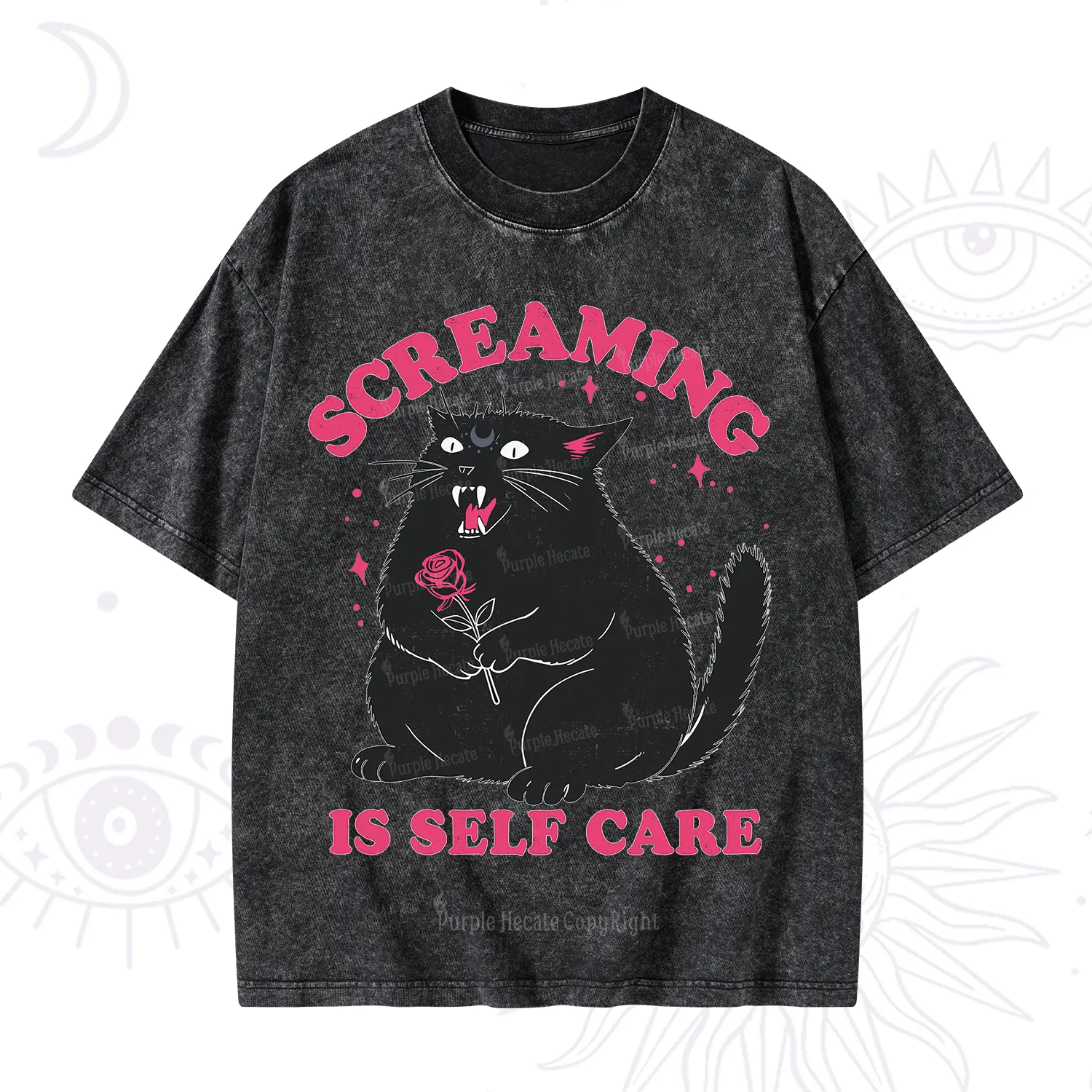 Purplehecate Funny Cat Screaming Is Self Care Washed T-Shirt