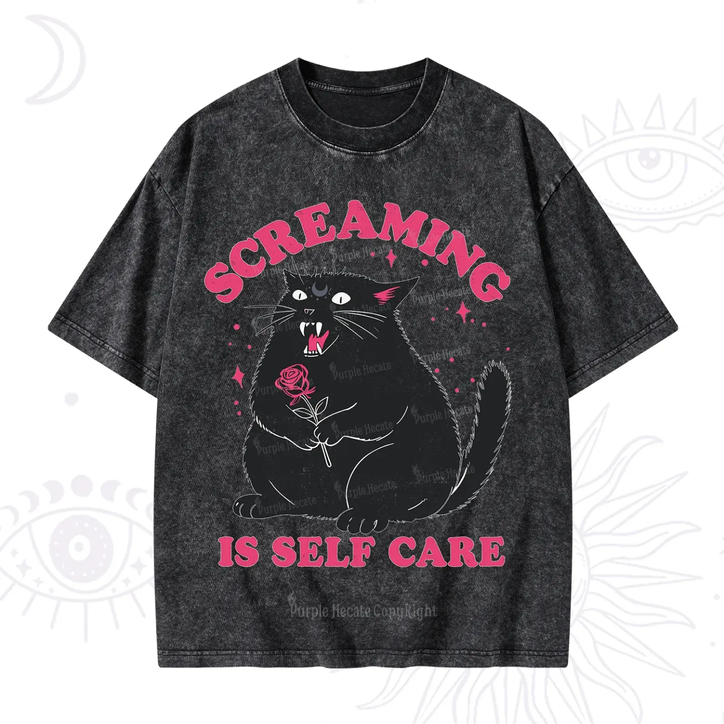 Purplehecate Funny Cat Screaming Is Self Care Washed T-Shirt
