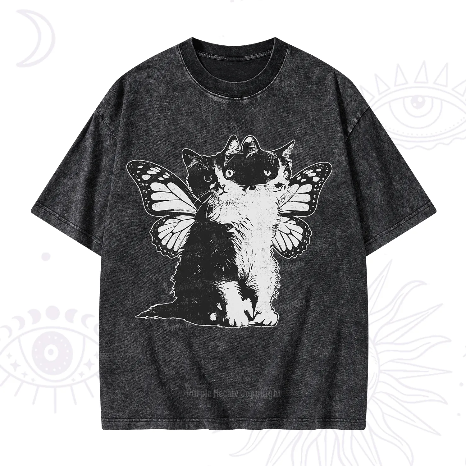 Purplehecate Mystery Butterfly Cat Washed T-Shirt