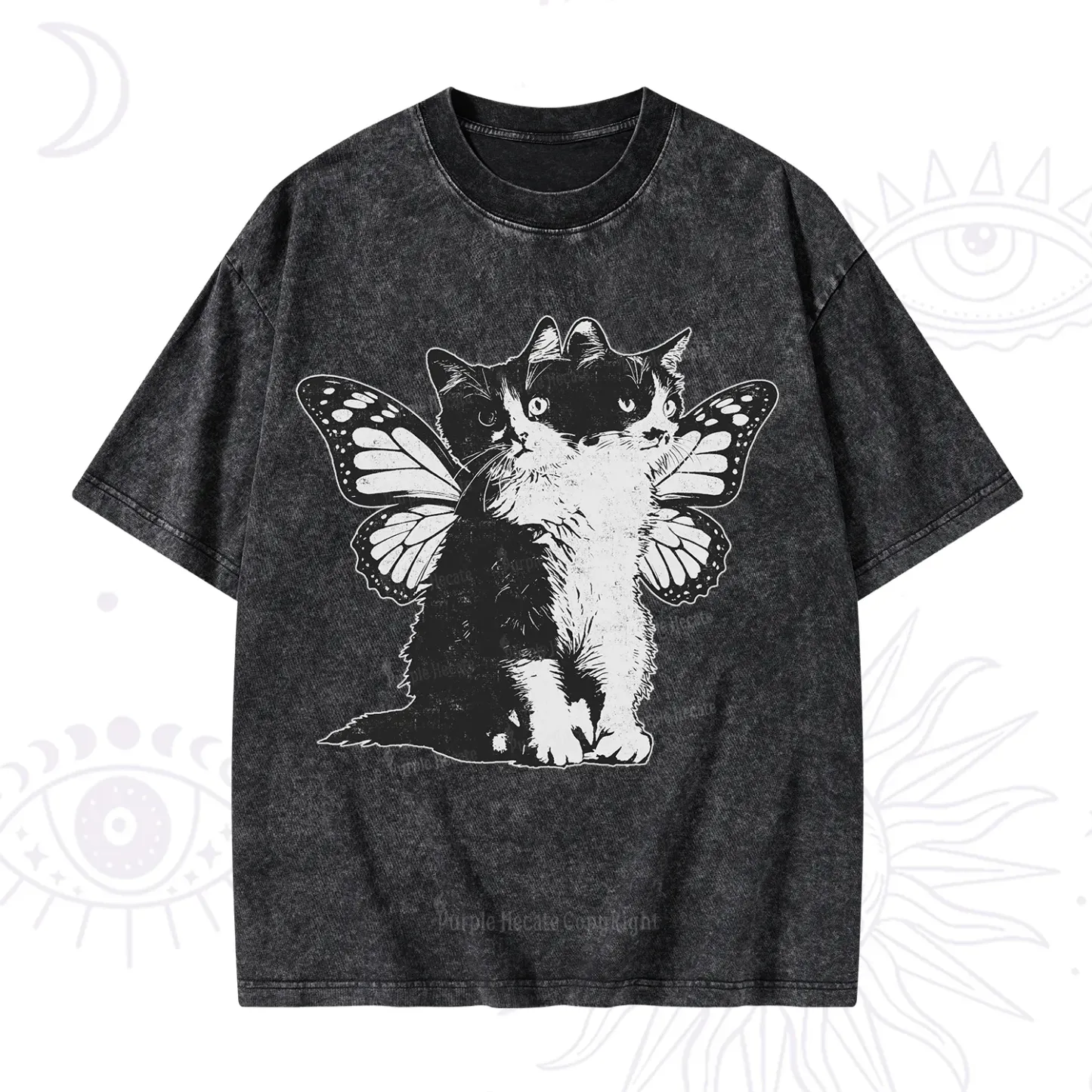 Purplehecate Mystery Butterfly Cat Washed T-Shirt