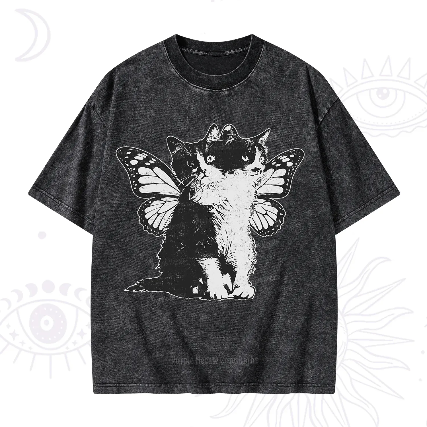 Purplehecate Mystery Butterfly Cat Washed T-Shirt