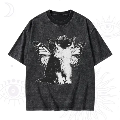Purplehecate Mystery Butterfly Cat Washed T-Shirt