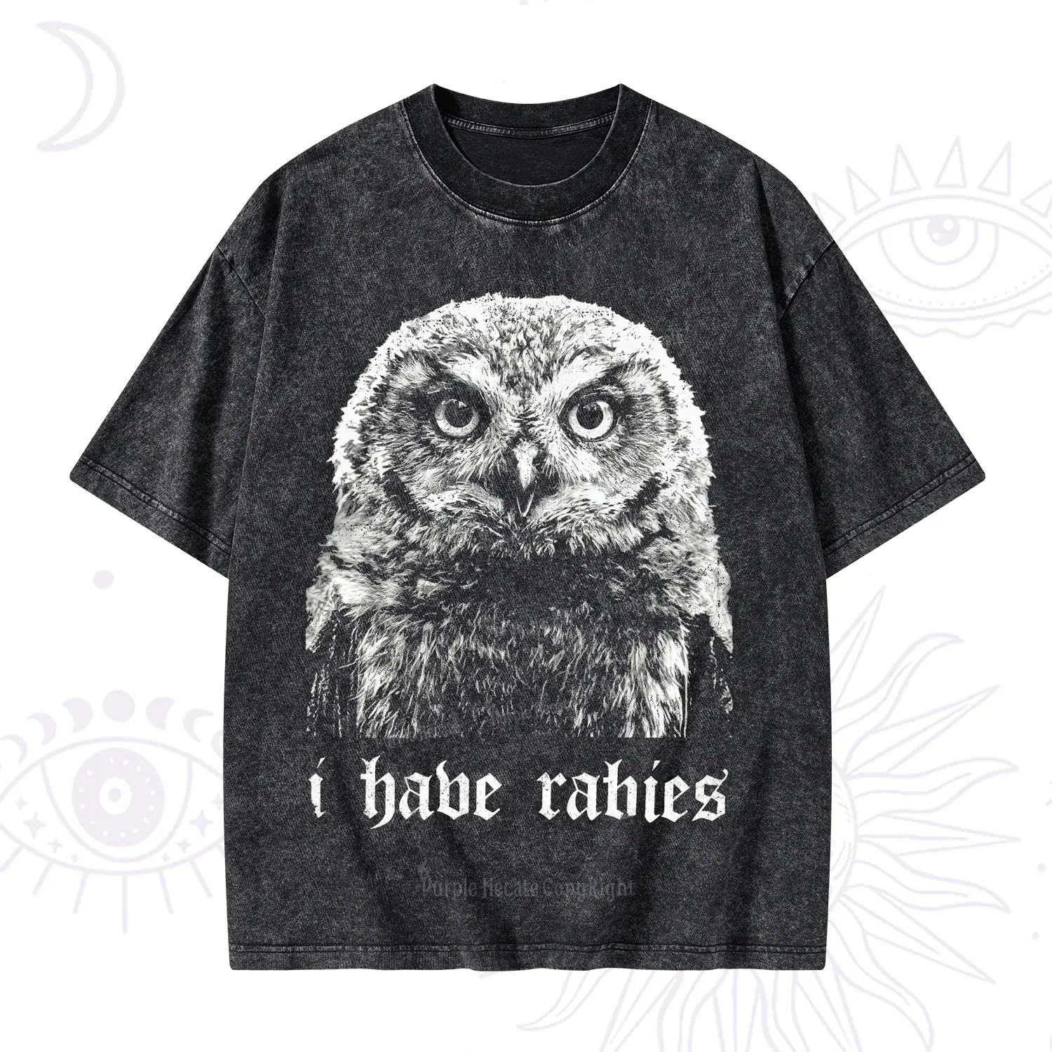 Purplehecate I Have Rabies Owl Washed T-Shirt