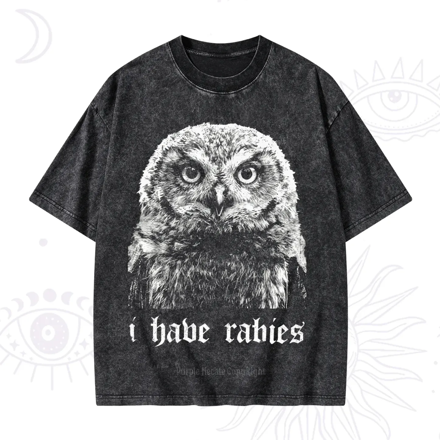 Purplehecate I Have Rabies Owl Washed T-Shirt
