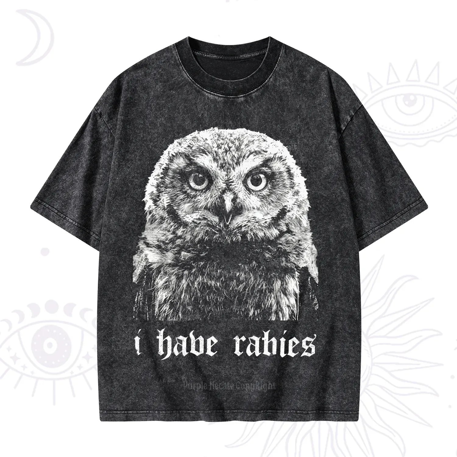 Purplehecate I Have Rabies Owl Washed T-Shirt