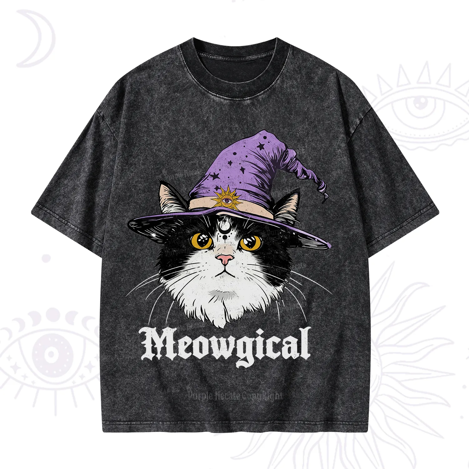 Purplehecate Meowgical Witch Cat Washed T-Shirt