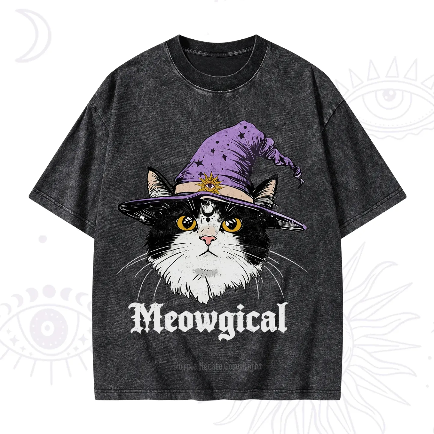 Purplehecate Meowgical Witch Cat Washed T-Shirt