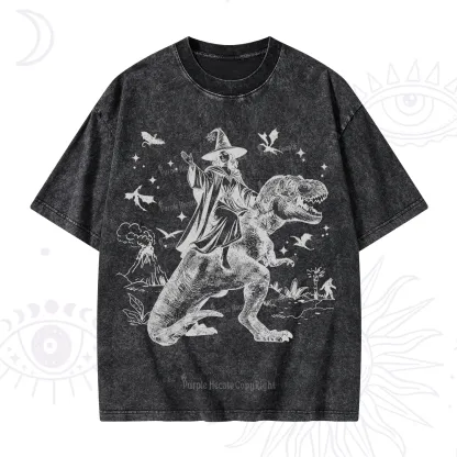 Purplehecate Witch Riding Dino Washed T-Shirt