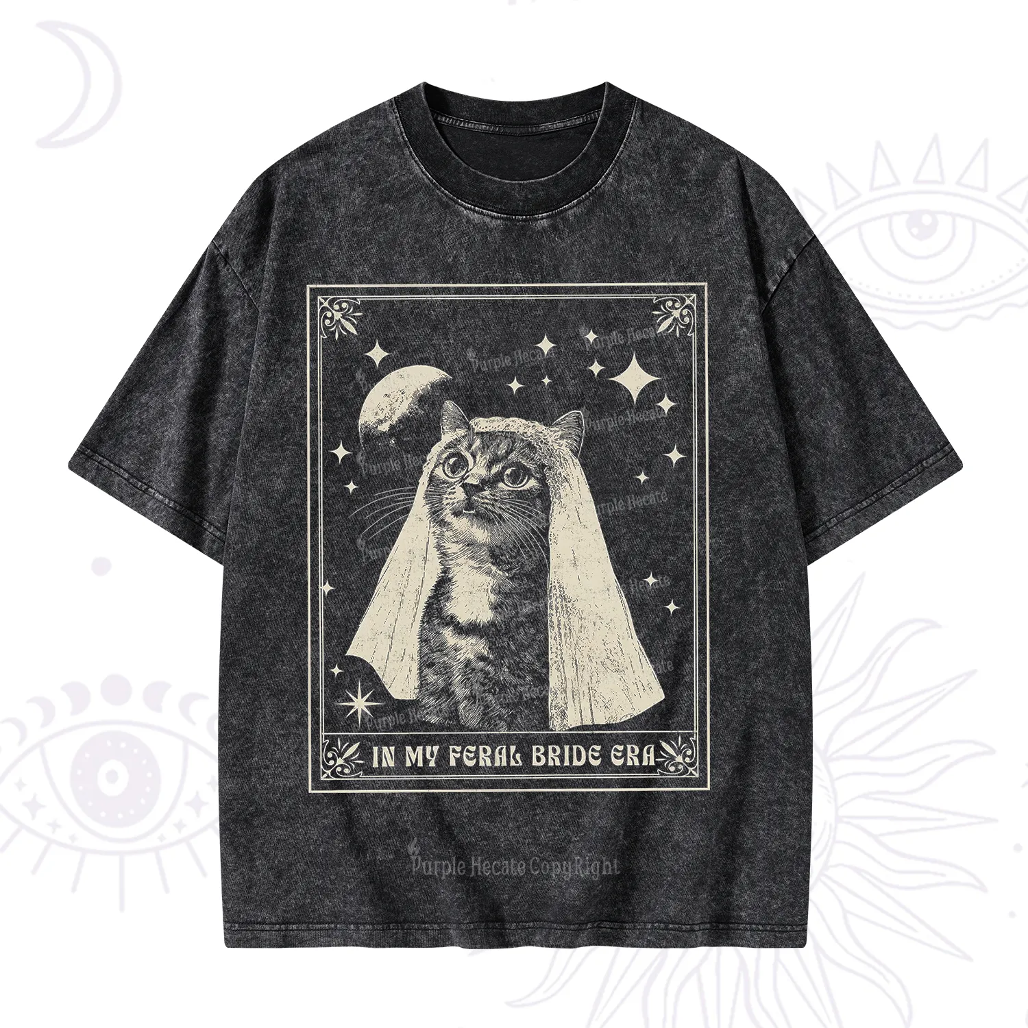 Purplehecate Cat In My Feral Bride Era Bachelorette Washed T-Shirt