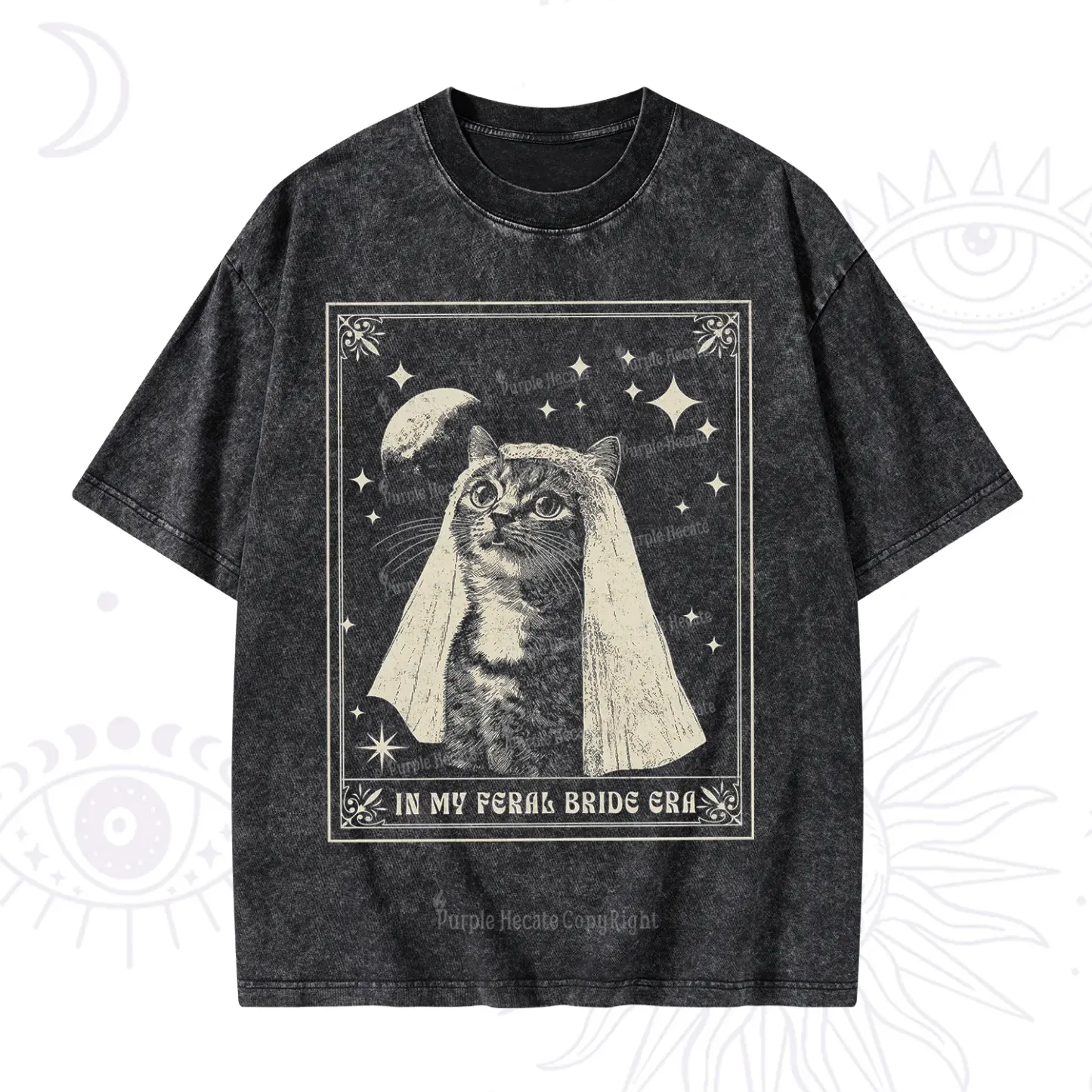 Purplehecate Cat In My Feral Bride Era Bachelorette Washed T-Shirt