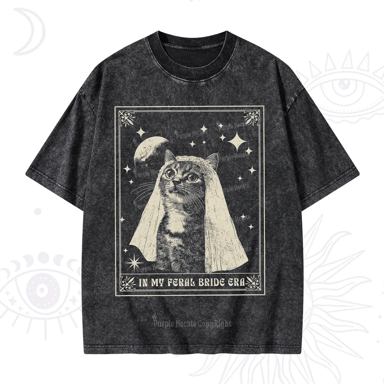 Purplehecate Cat In My Feral Bride Era Bachelorette Washed T-Shirt