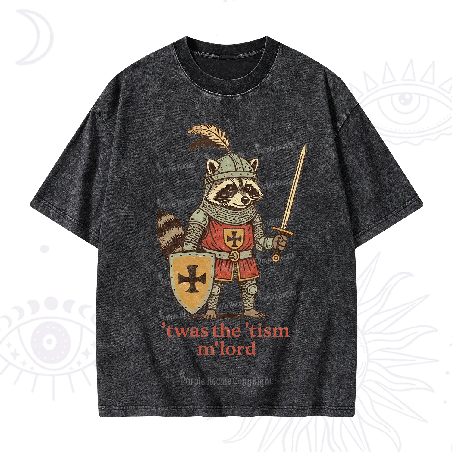 Purplehecate Raccoon Knight 'Twas The Tism M'Lord Washed T-Shirt