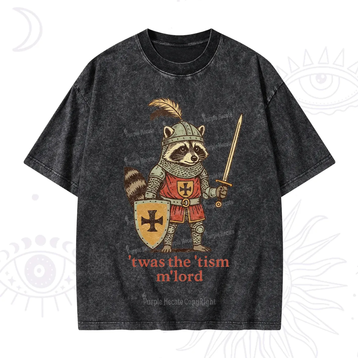 Purplehecate Raccoon Knight 'Twas The Tism M'Lord Washed T-Shirt