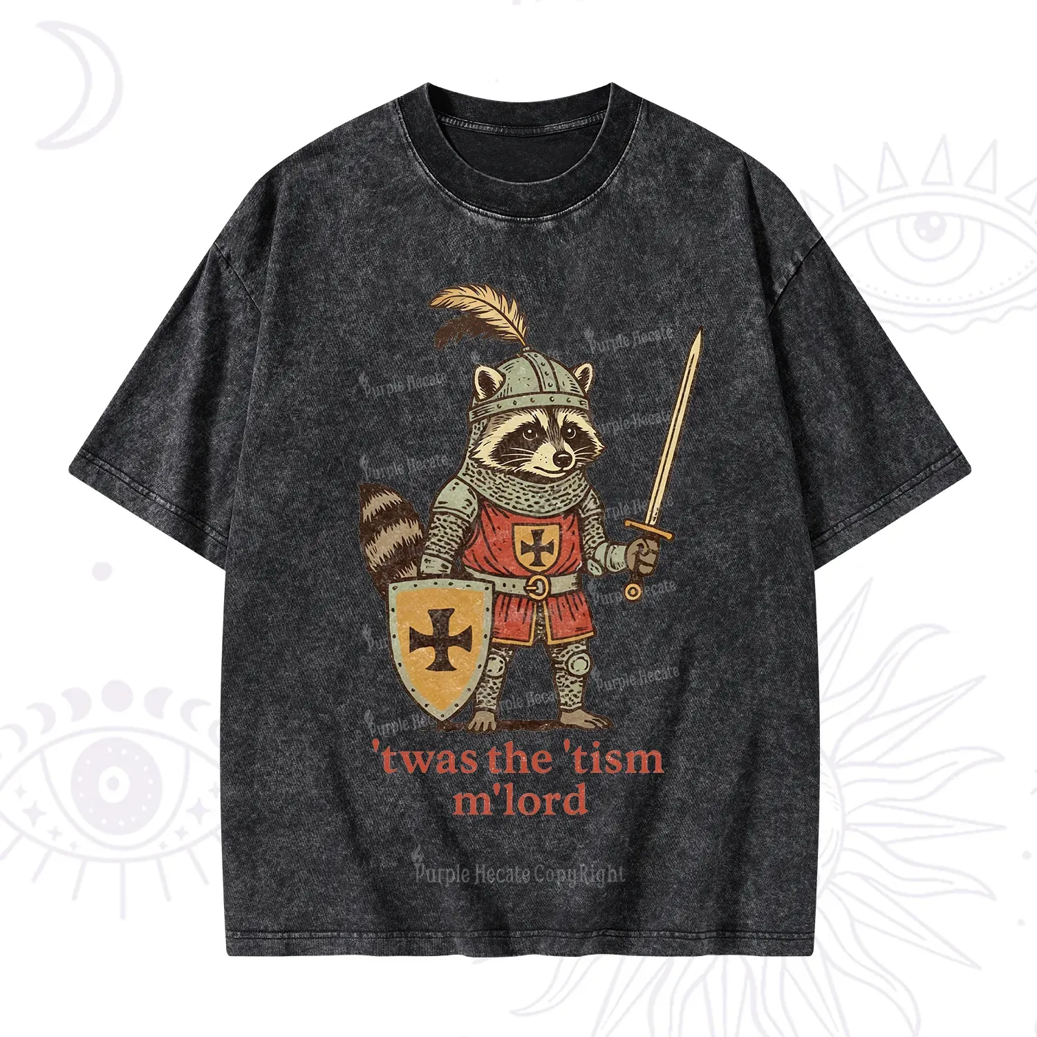 Purplehecate Raccoon Knight 'Twas The Tism M'Lord Washed T-Shirt