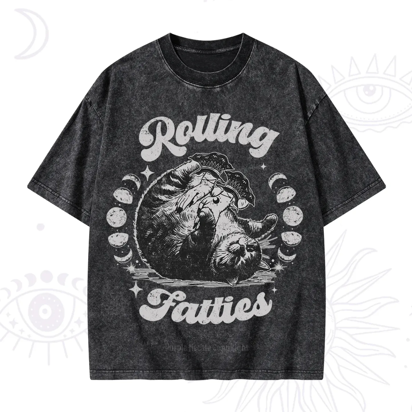 Purplehecate Funny Rolling Fatties Washed T-Shirt