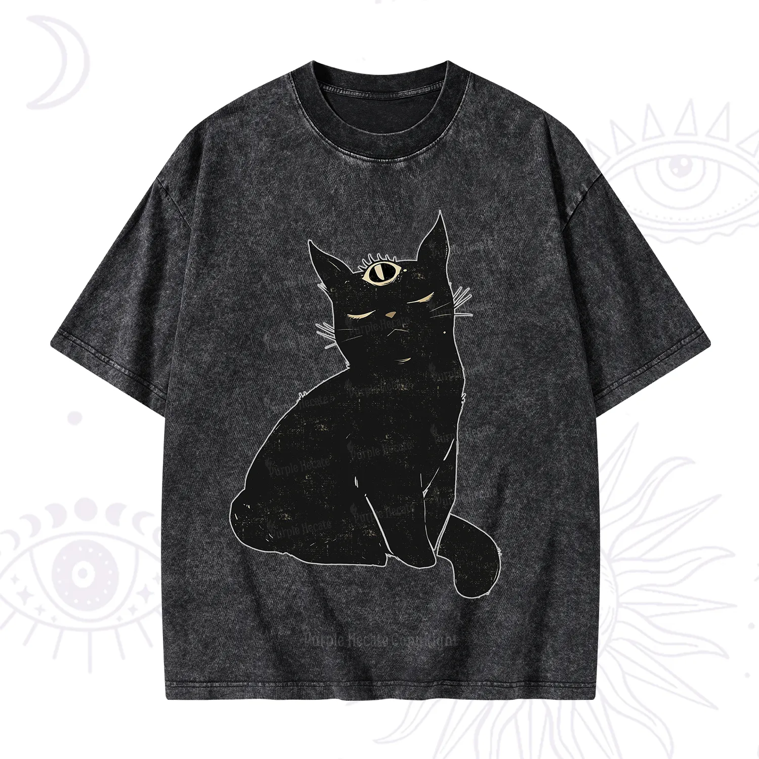 Purplehecate Third Eye Black Cat Washed T-Shirt