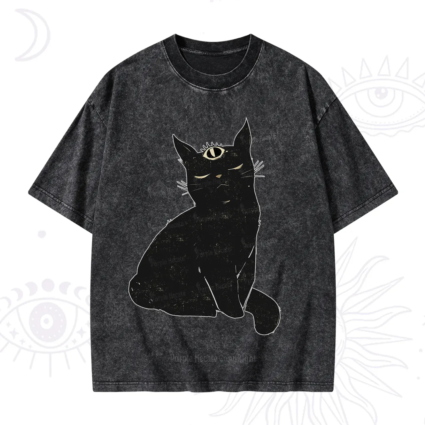 Purplehecate Third Eye Black Cat Washed T-Shirt
