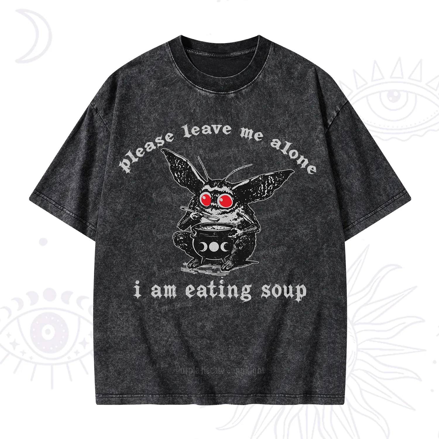 Purplehecate Mothman Eating Soup Washed T-Shirt