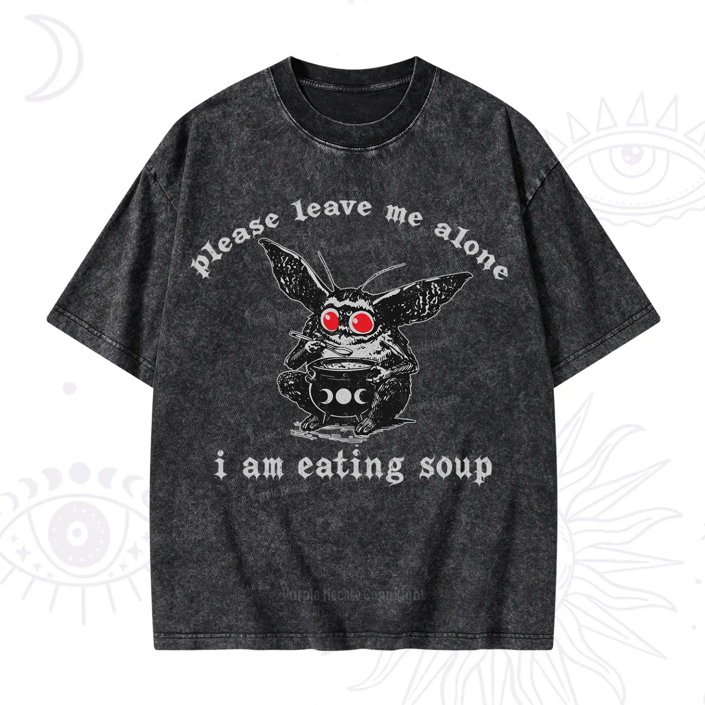 Purplehecate Mothman Eating Soup Washed T-Shirt