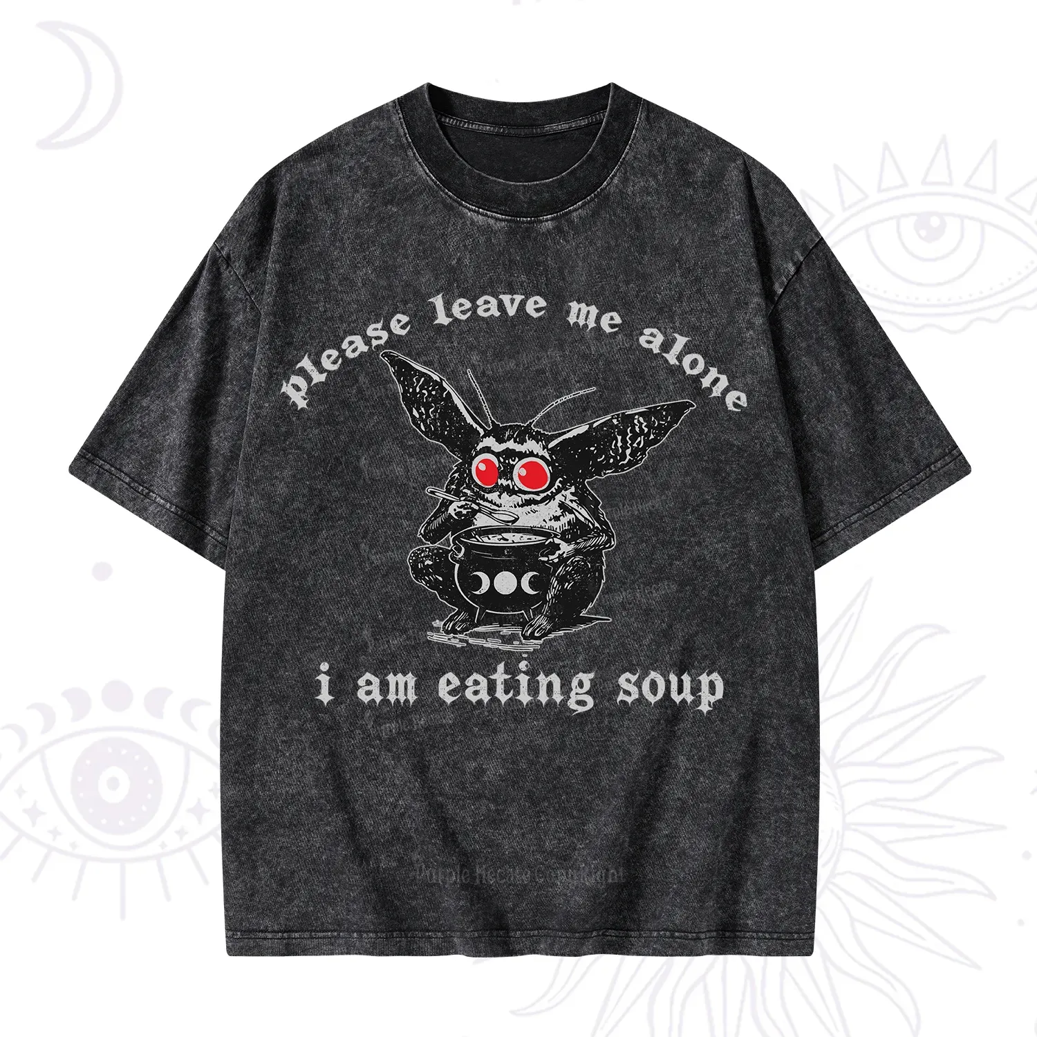 Purplehecate Mothman Eating Soup Washed T-Shirt