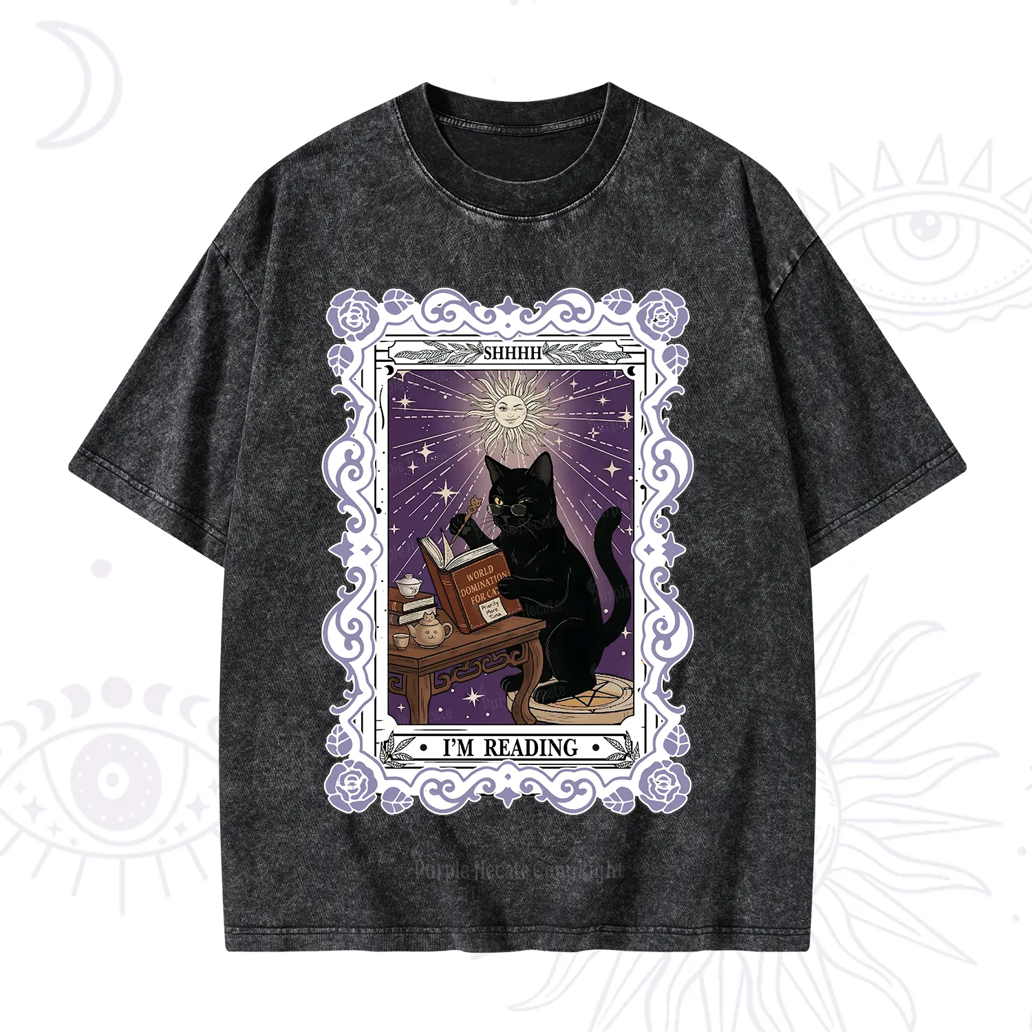 Purplehecate The Reading Cat Tarot Washed T-Shirt